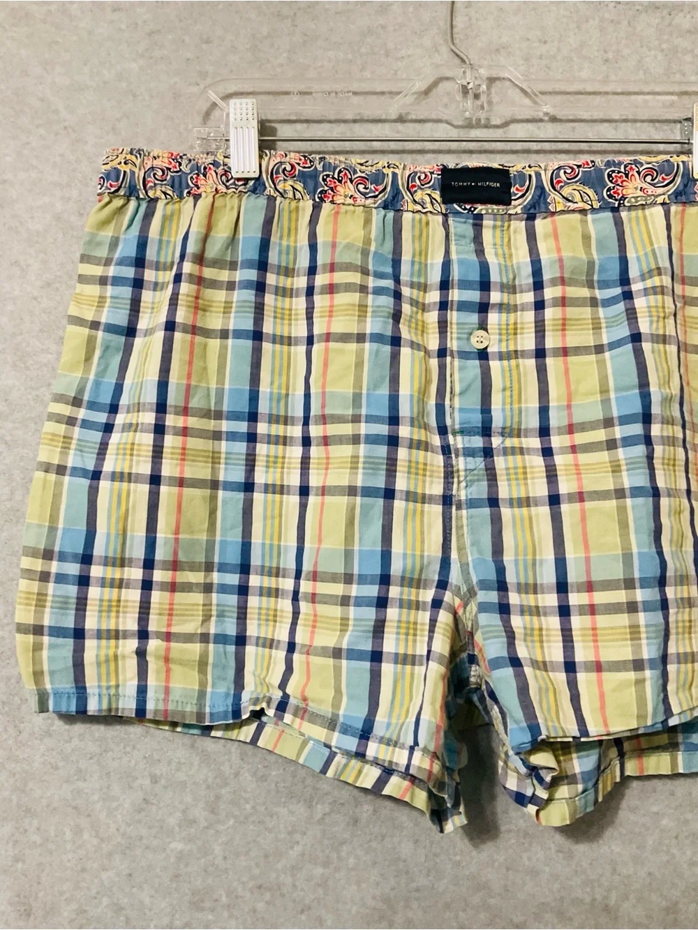 Tommy Hilfiger Green and Blue Plaid Men’s Boxers Sz M